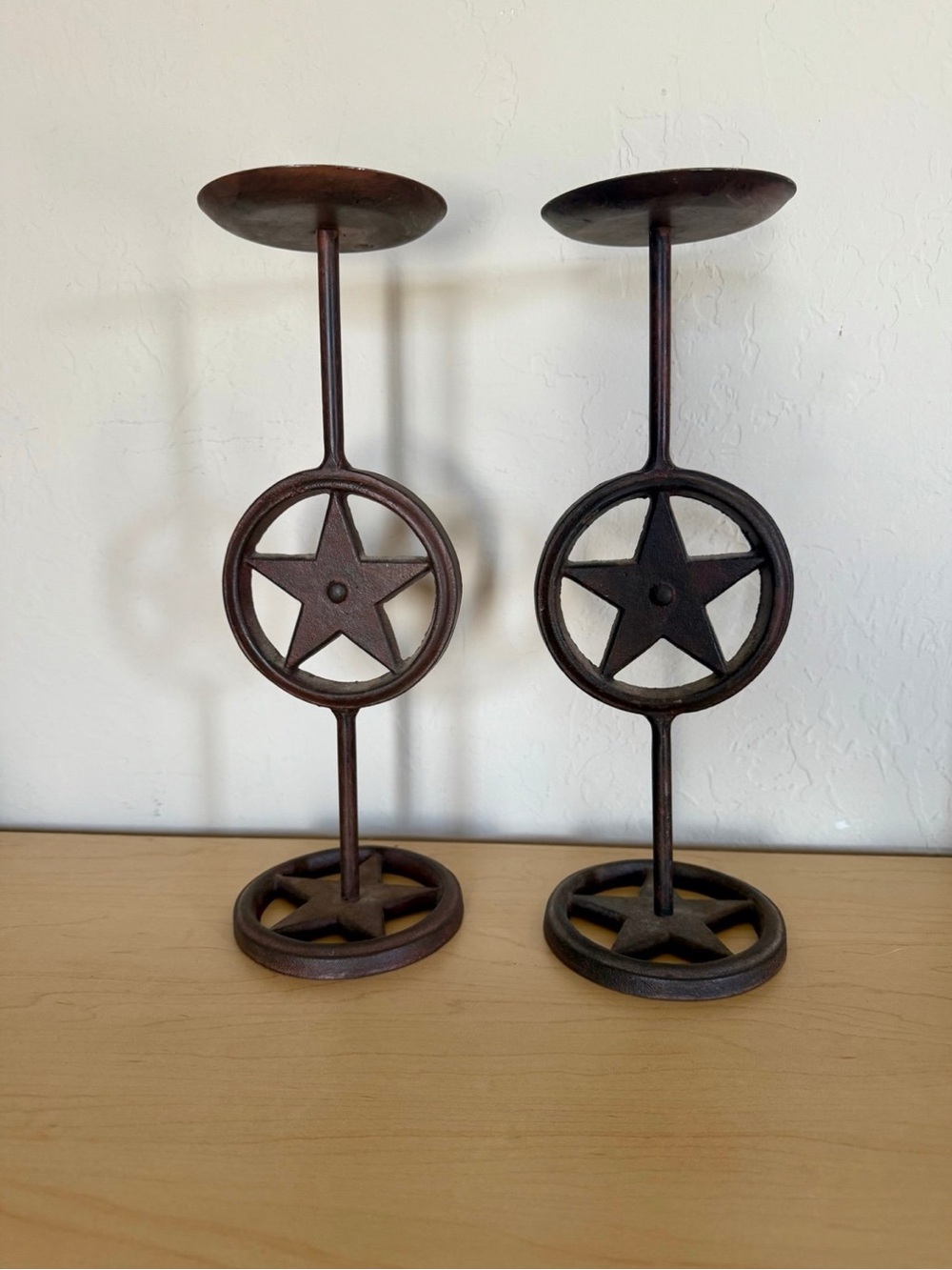 Cast Iron Texas Lonestar Star Southern Style Candle Holders 11.25 x 4 in x2
